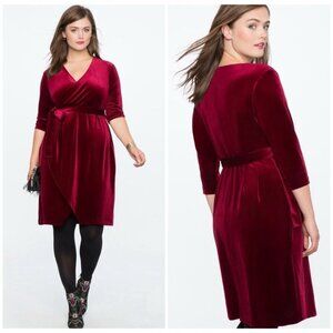 NEW! Eloquii Velvet Velour Wrap Dress Stretch Wine Burgundy SZ 16